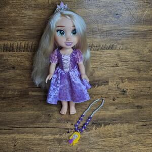 Disney Princess My Friends Rapunzel Doll  White Purple Necklace